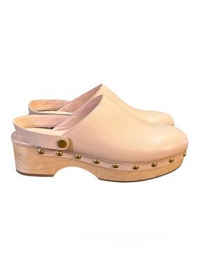 J. Crew Blush Pink Leather Studded Wood Clogs